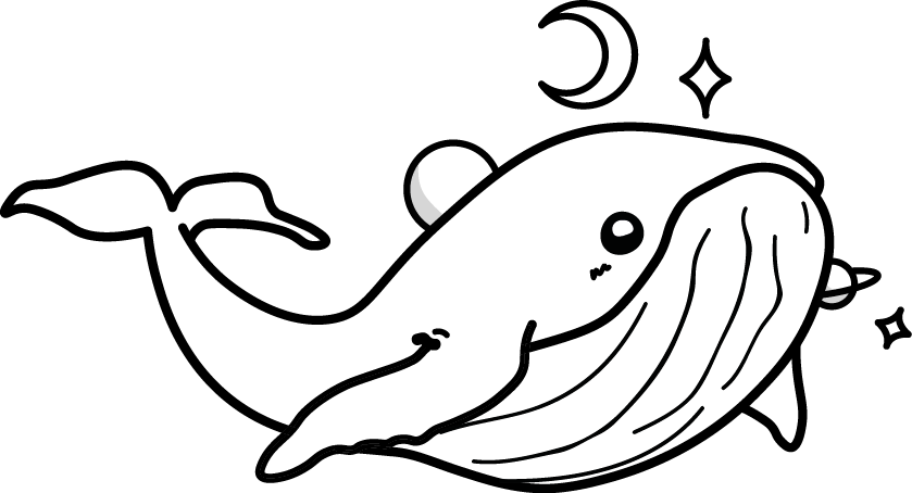 Une baleine avec des planètes: prototype du logo Les Neptuneries.